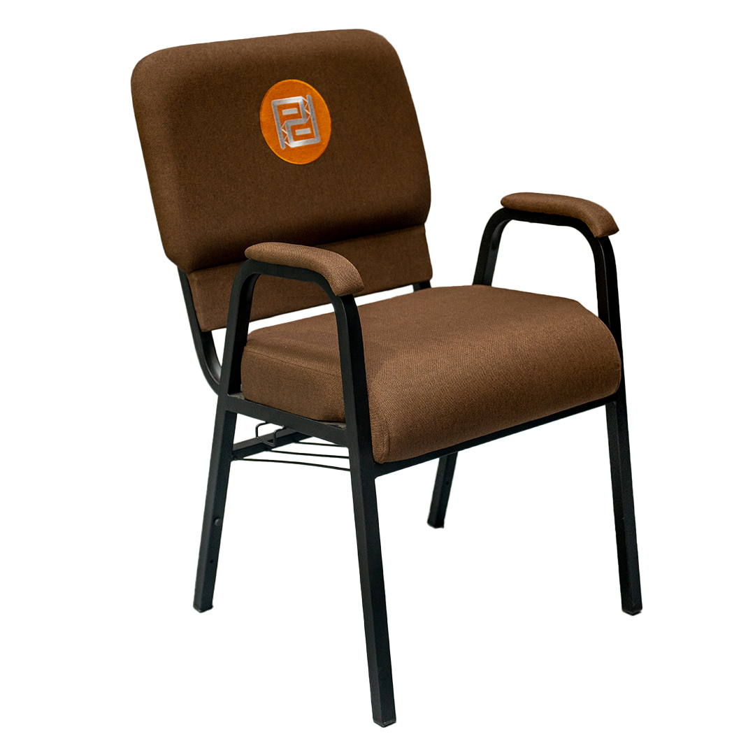 Church Chair With Armrest + Embroided Logo + Bookshelf (Brown)