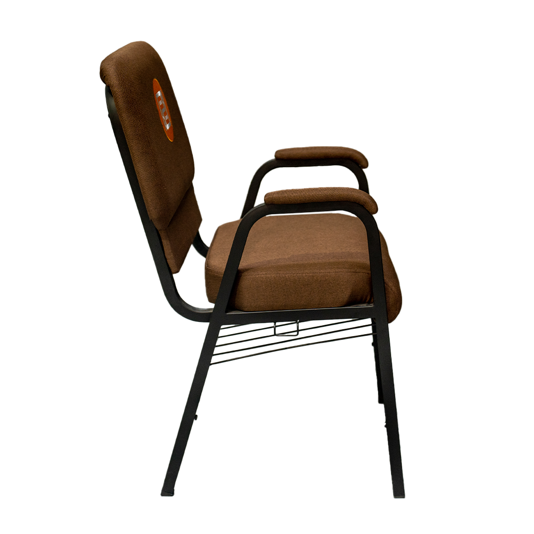 Church Chair With Armrest + Embroided Logo + Bookshelf (Brown)