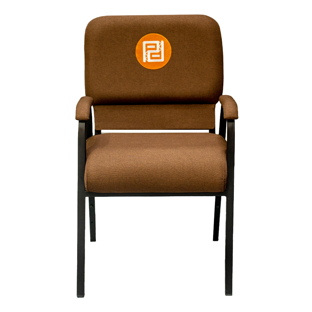 Church Chair With Armrest + Embroided Logo + Bookshelf (Brown)