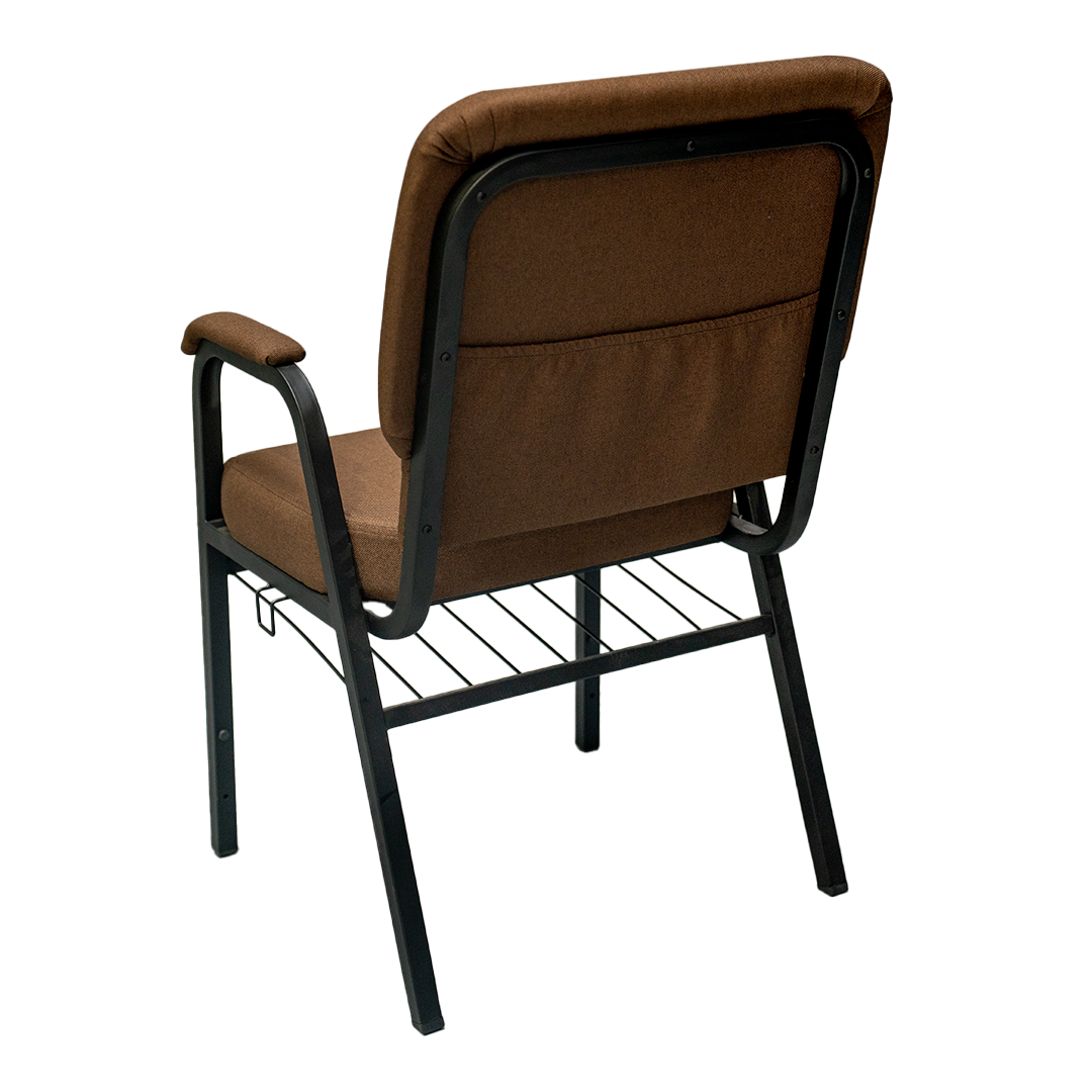 Church Chair With Armrest + Embroided Logo + Bookshelf (Brown)